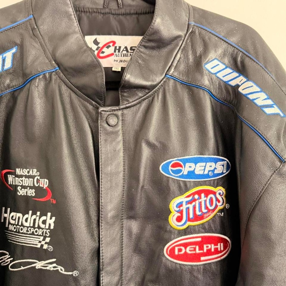 VINTAGE BLACK CHASE AUTHENTICS JEFF GORDON DUPOINT LEATHER RACING JACKET - Picture 3 of 8
